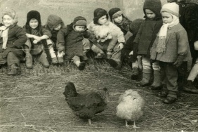Эвакуированные ленинградские дети в подсобном хозяйстве Кировского завода (г. Челябинск). 1943 г. Из фондов ОГАЧО.